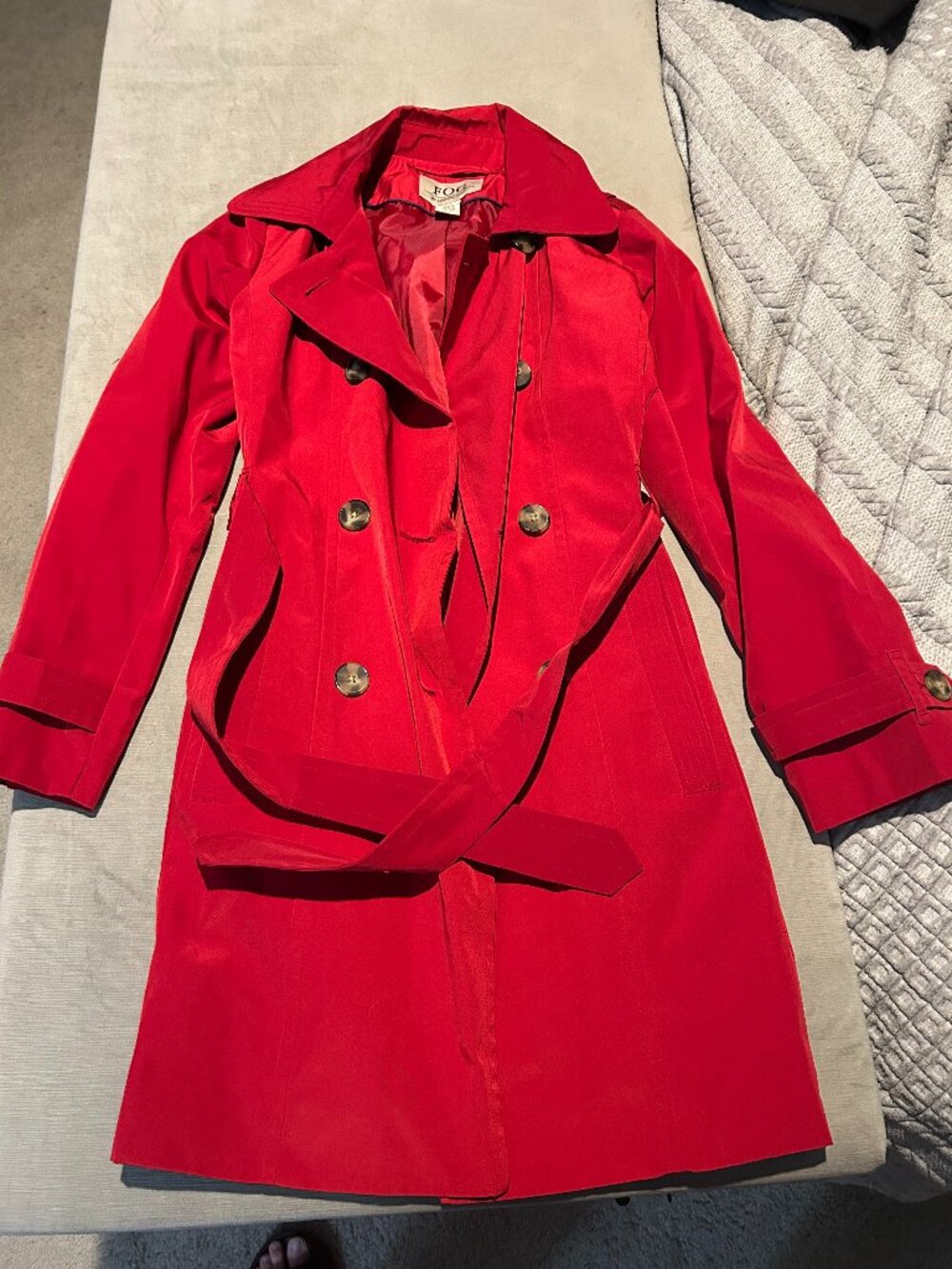 LONDON FOG Trench Coat Red Double Breasted Belted Rain Jacket Size S